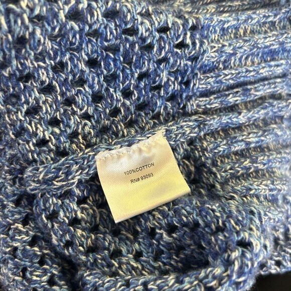 Women's Tyler Boe 8 Blue White Open Knit Fringe Sleeve Sweater - Picture 10 of 10